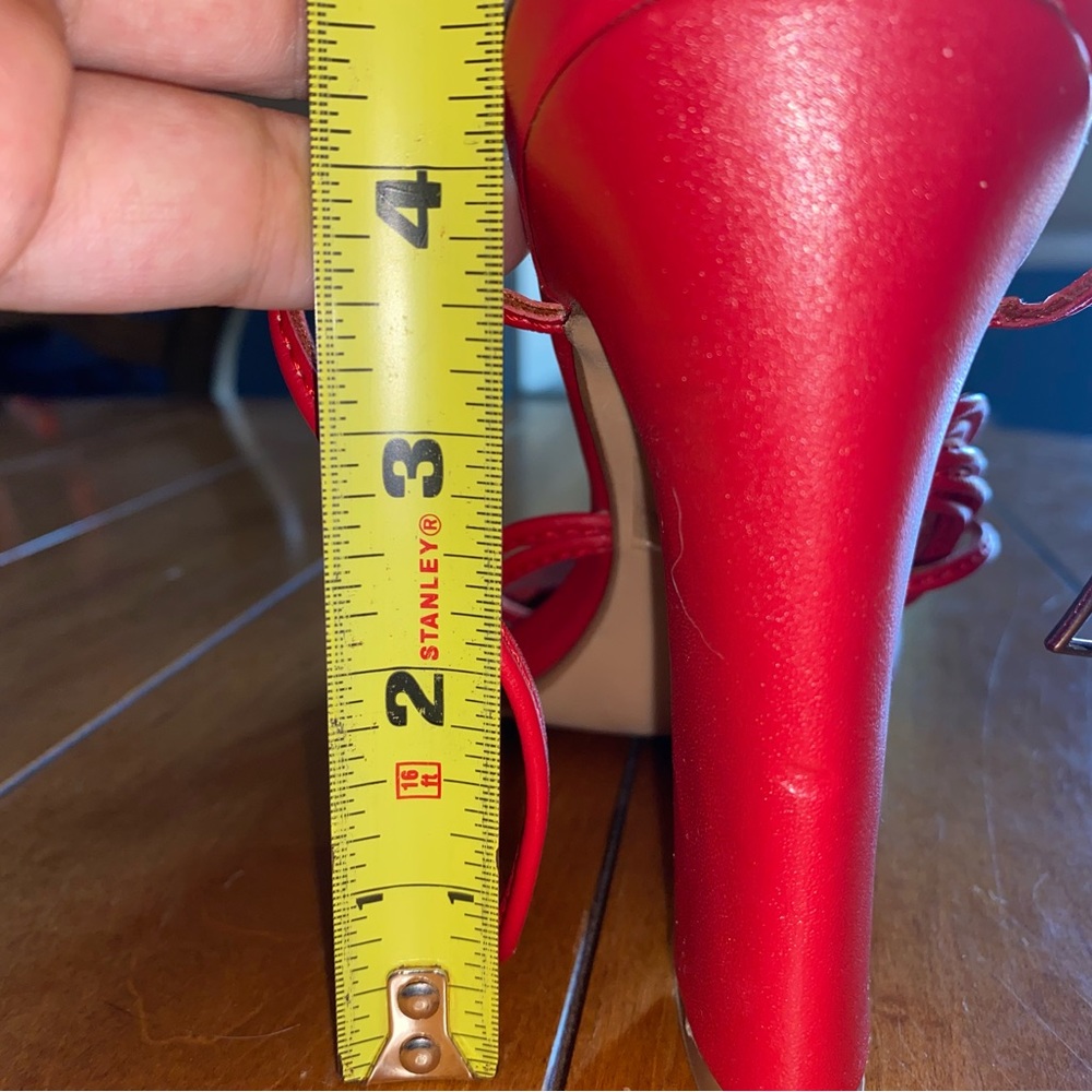 Pointed-Open Toe Strappy Red Block Chunk Heel - image 5